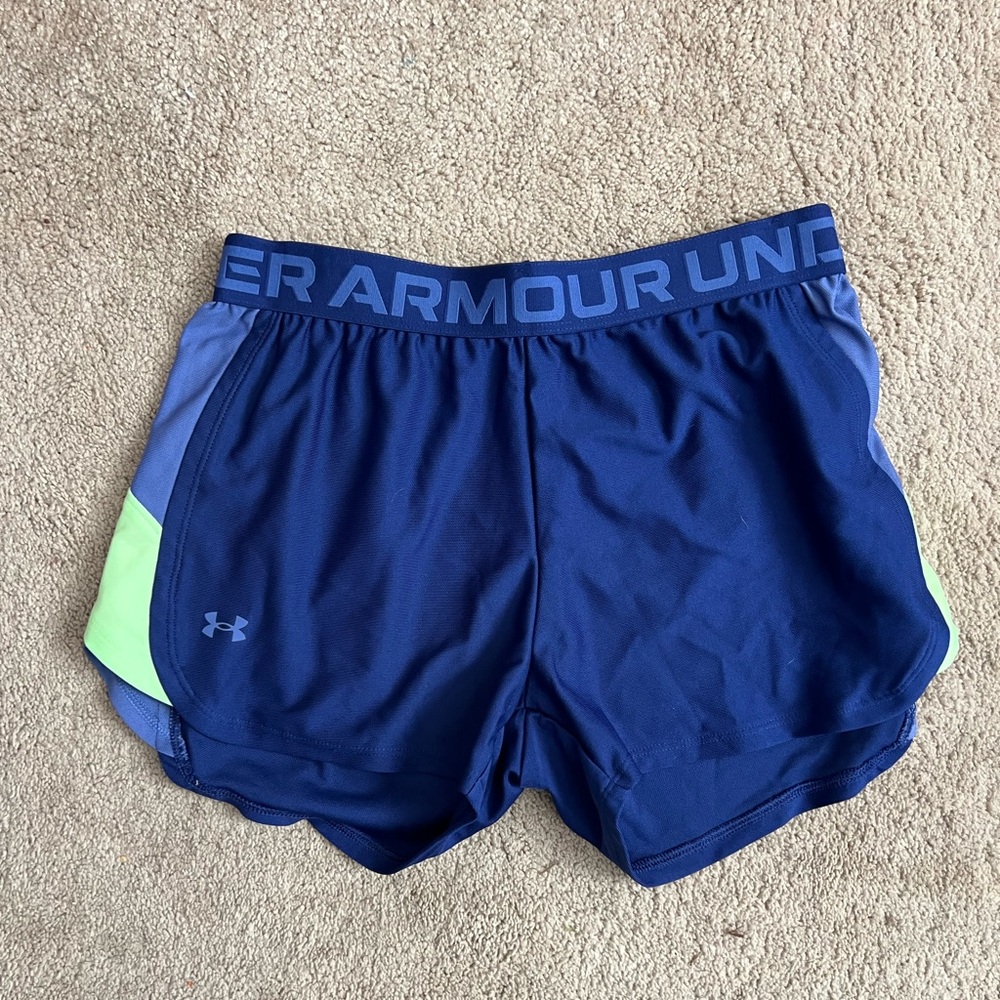 Under Armour UA Play Up 3.0 Shorts- Blue/Green- Women Small